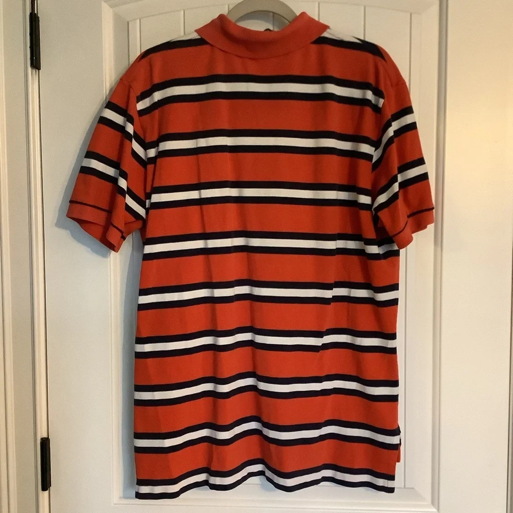 Ralph Lauren Men's Orange and Navy Striped‎ Polo Shirt